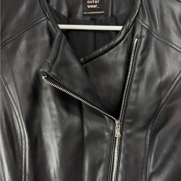 Zara Trf Size Small Black Faux Leather Moto Biker Jacket Zip Stretch Sleeves - Picture 5 of 10